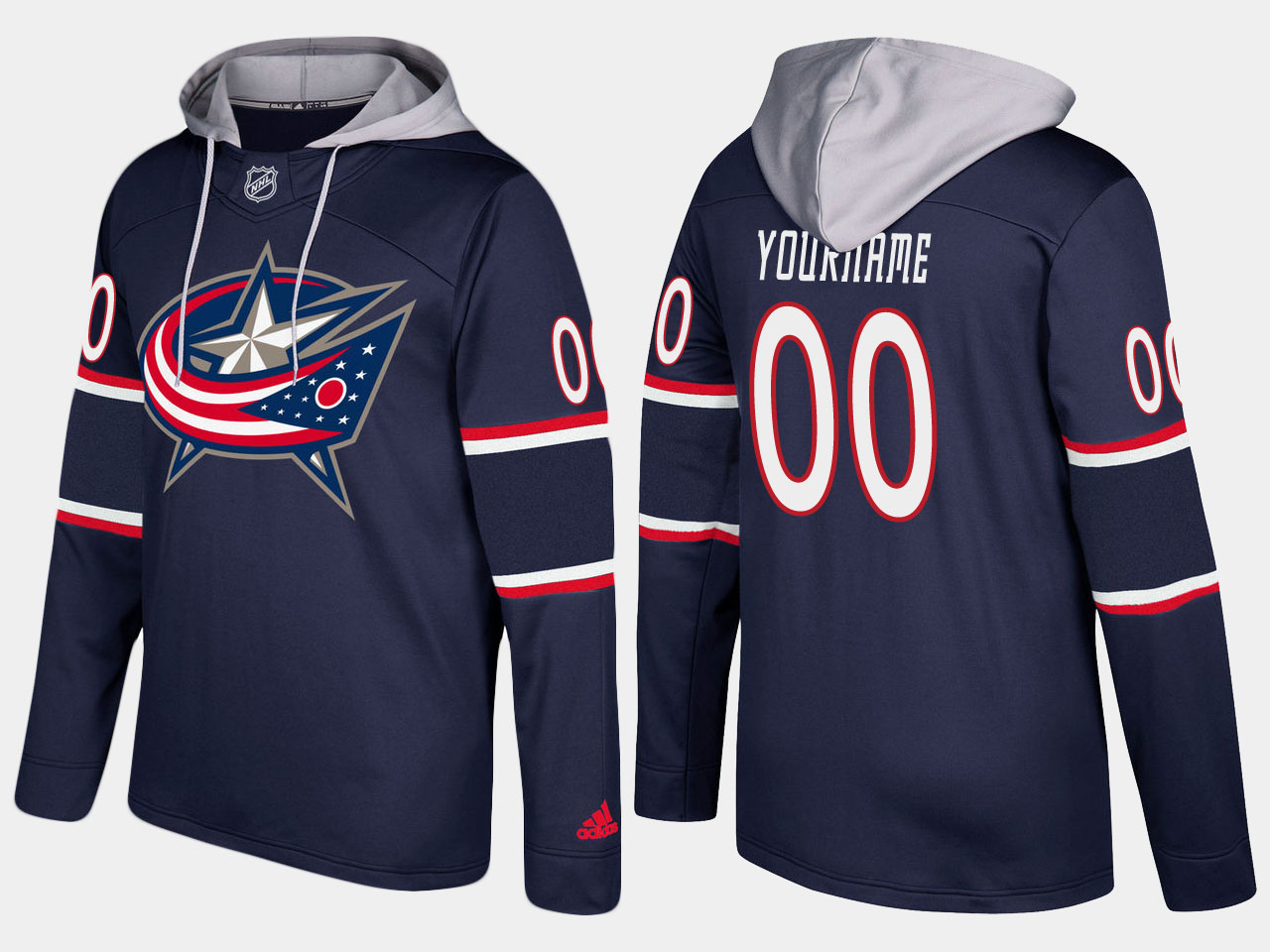 Men NHL Columbus blue jackets customized navy blue hoodie->customized nhl jersey->Custom Jersey